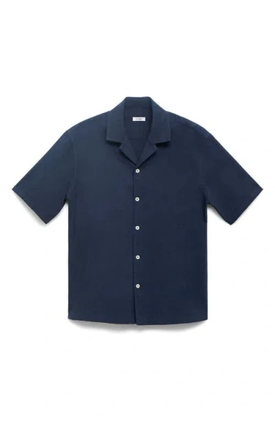 Mango Embroidered Cotton Camp Shirt In Blue