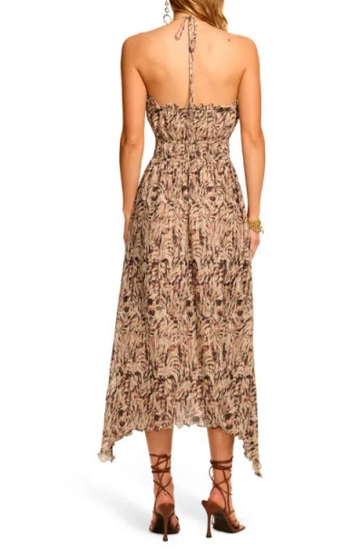 Ramy Brook Gabriela Abstract Print Handkerchief Hem Halter Dress In Brown