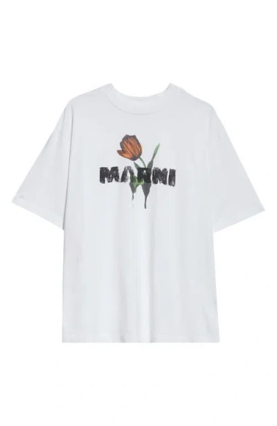 Marni White Cotton T-shirt With Tulip Print Women In White