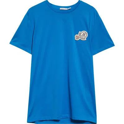 Moncler Double Logo Patch Cotton T-shirt In Blue