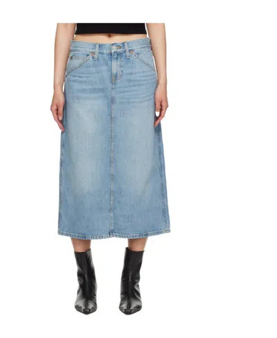 Re/done Denim Skirt With Pockets And Slit In Blue