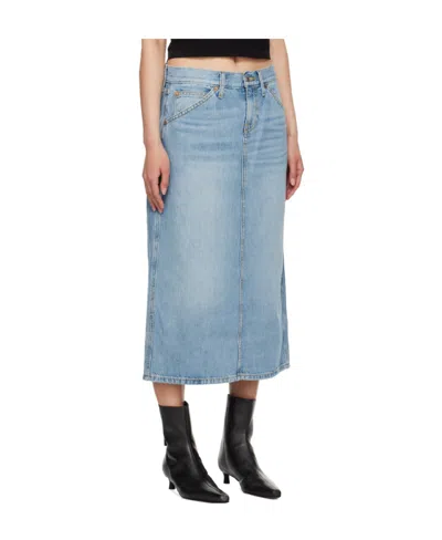 Re/done Denim Skirt With Pockets And Slit In Blue