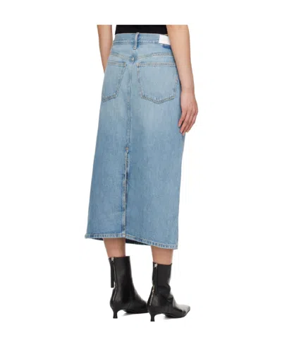 Re/done Denim Skirt With Pockets And Slit In Blue