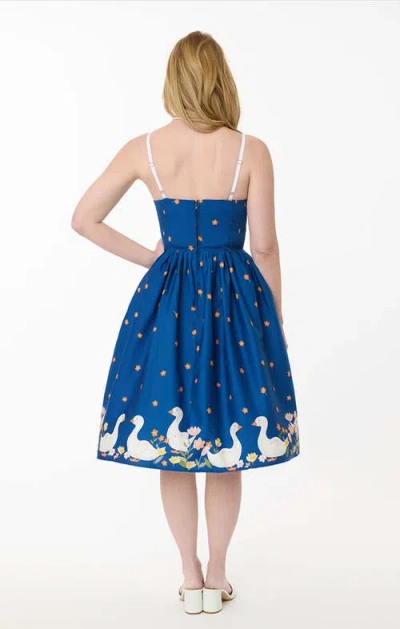 Unique Vintage 1950s Sleeveless Swing Dress In Blue