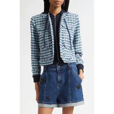 Cinq À Sept Matilda Emery Tweed Hooded Jacket In Blue