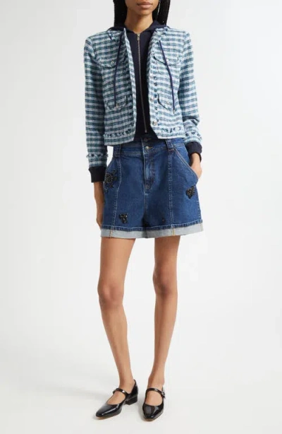 Cinq À Sept Matilda Emery Tweed Hooded Jacket In Blue