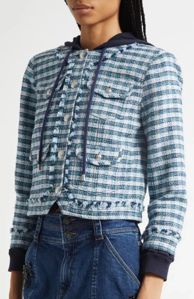 Cinq À Sept Matilda Emery Tweed Hooded Jacket In Blue