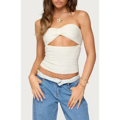 Edikted Textured Knit Strapless Cutout Top In Neutral