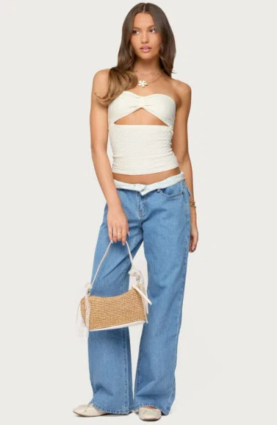 Edikted Textured Knit Strapless Cutout Top In Neutral