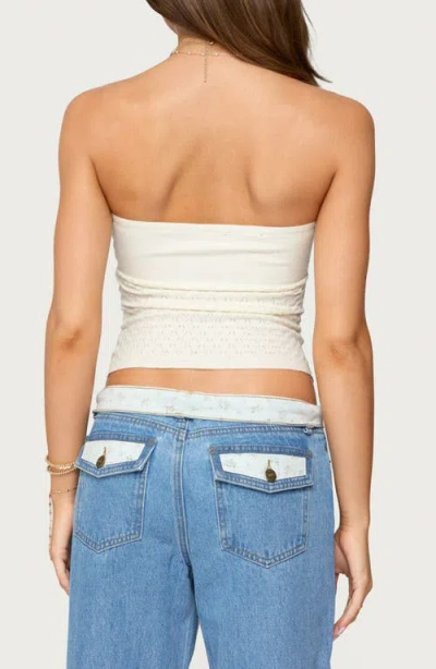 Edikted Textured Knit Strapless Cutout Top In Neutral
