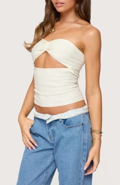 Edikted Textured Knit Strapless Cutout Top In Neutral
