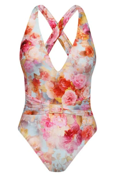L Agence Soft Cloud Floral Lisa Plunge One-piece Swimsuit
