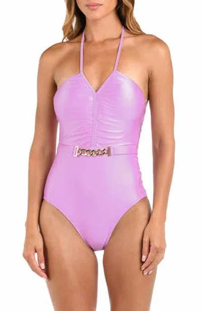 L Agence L'agence Leila Shimmer Halter One Piece Swimsuit