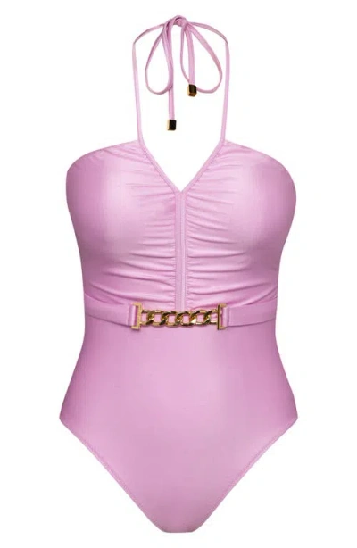 L Agence L'agence Leila Shimmer Halter One Piece Swimsuit