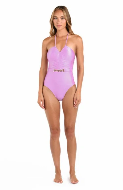 L Agence L'agence Leila Shimmer Halter One Piece Swimsuit