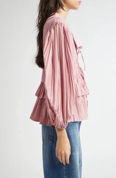 Stine Goya Plissé Tie Front Balloon Sleeve Top