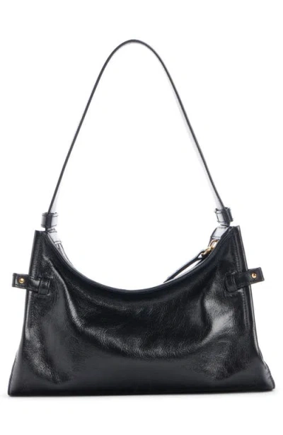 Chloé Logo Charm Hobo Bag In Shiny Leather In Black