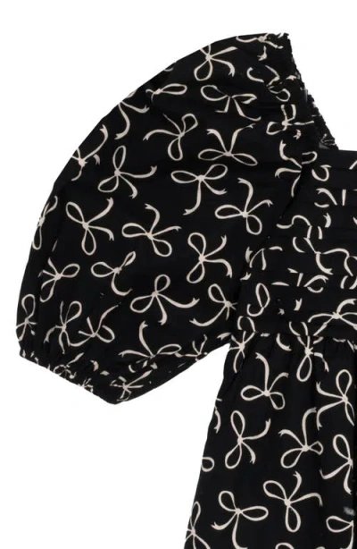 Rare Editions Kids' Bow Print Cotton Babydoll Dress In Black