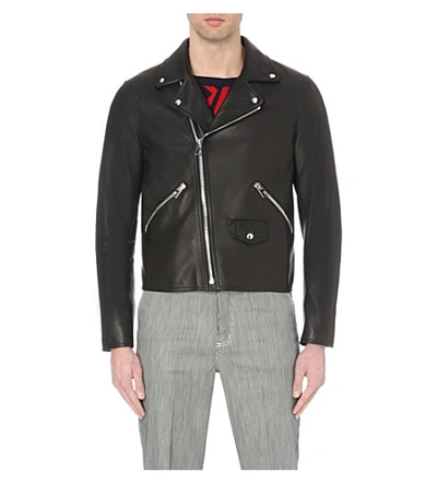 Shop Loewe Leather Biker Jacket In Black