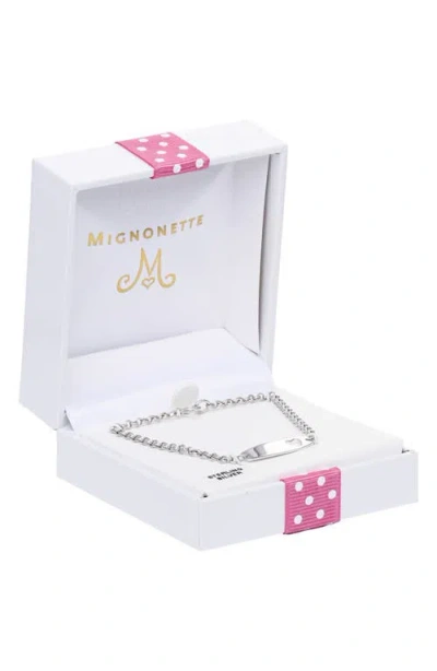 Mignonette Cutout Identity Tag Sterling Silver Bracelet In Metallic