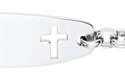 Mignonette Cutout Identity Tag Sterling Silver Bracelet In Metallic