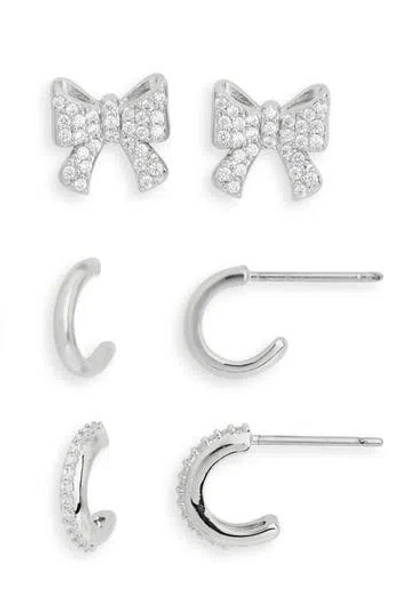 Nadri Set Of 3 Cubic Zirconia Bow Stud & Huggie Hoop Earrings
