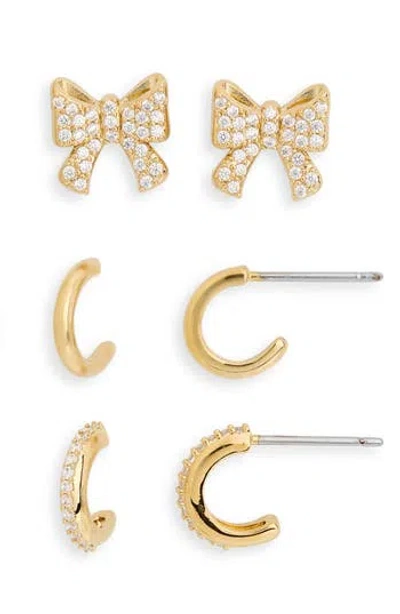 Nadri Set Of 3 Cubic Zirconia Bow Stud & Huggie Hoop Earrings