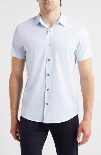 Wrk W.r.k Cross Hatch Microprint Short Sleeve Performance Button-up Shirt In Blue