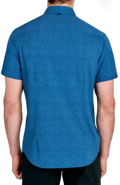 Wrk W.r.k Cross Hatch Microprint Short Sleeve Performance Button-up Shirt In Blue