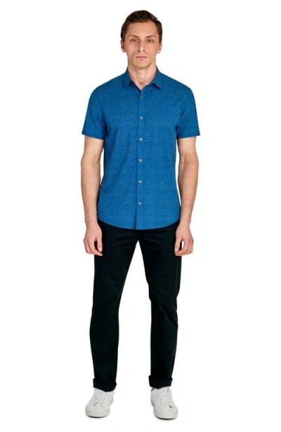 Wrk W.r.k Cross Hatch Microprint Short Sleeve Performance Button-up Shirt In Blue
