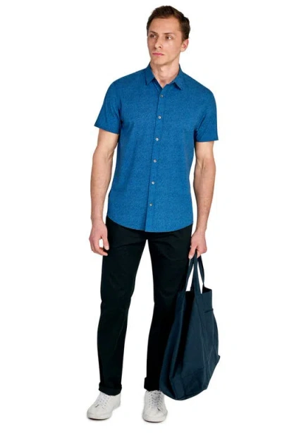 Wrk W.r.k Cross Hatch Microprint Short Sleeve Performance Button-up Shirt In Blue