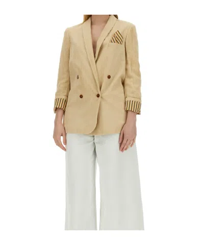 Alysi Double-breasted V-neck Blazer In Neutral
