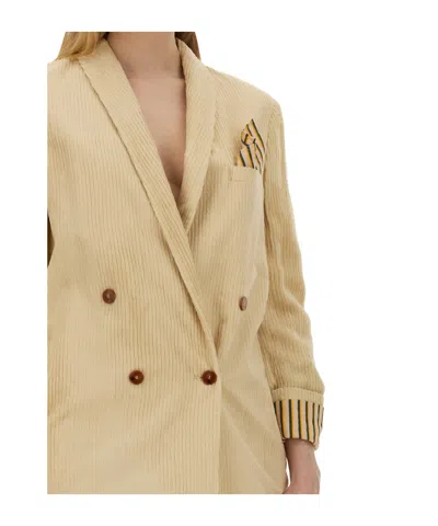 Alysi Double-breasted V-neck Blazer In Neutral