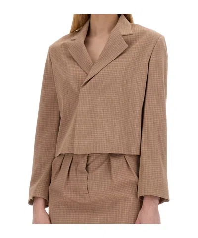 Alysi Lapel Long-sleeved Suit Jacket In Brown