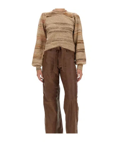 Baum Und Pferdgarten Carmy Cuffed-sleeve Striped Sweater In Brown