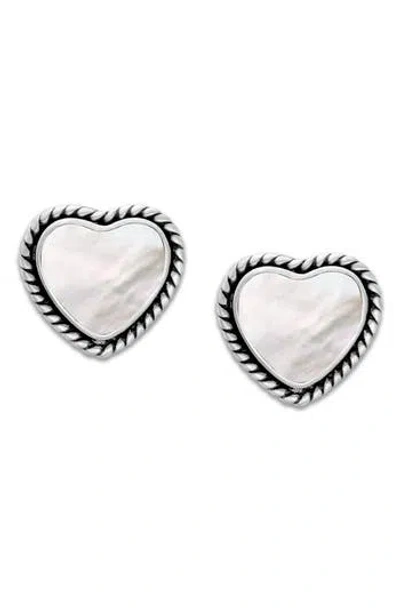 Samuel B. Sterling Silver Shell Heart Stud Earrings In White