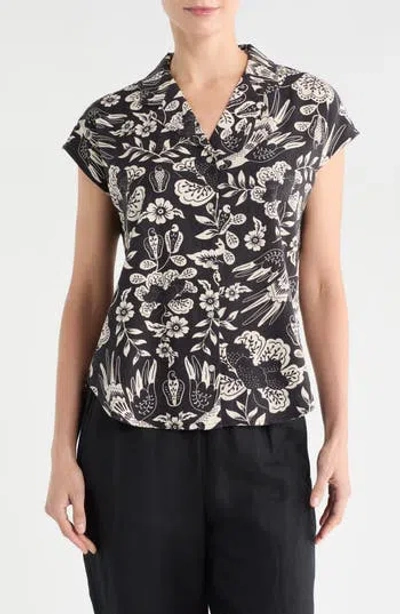 T Tahari Cap Sleeve Linen Blend Button-up Shirt