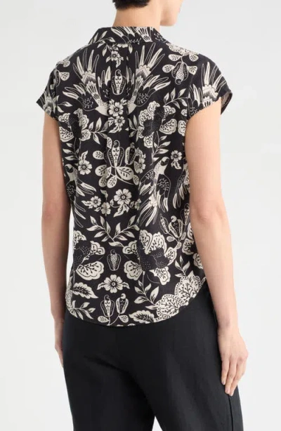T Tahari Cap Sleeve Linen Blend Button-up Shirt