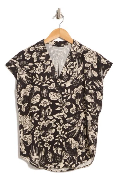 T Tahari Cap Sleeve Linen Blend Button-up Shirt