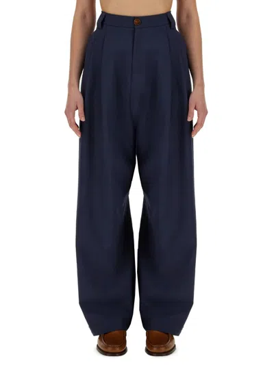 Alysi Pleated Wide-leg Trousers In Blue