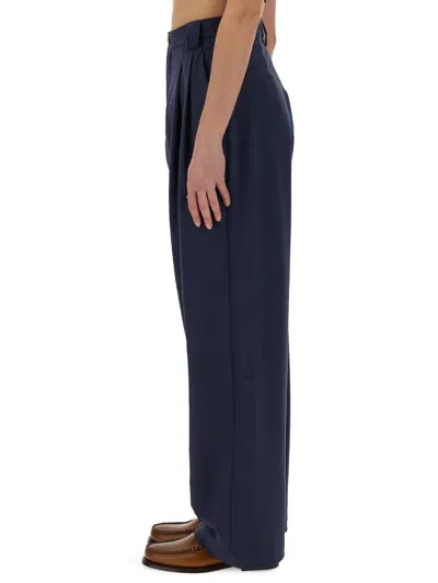 Alysi Pleated Wide-leg Trousers In Blue