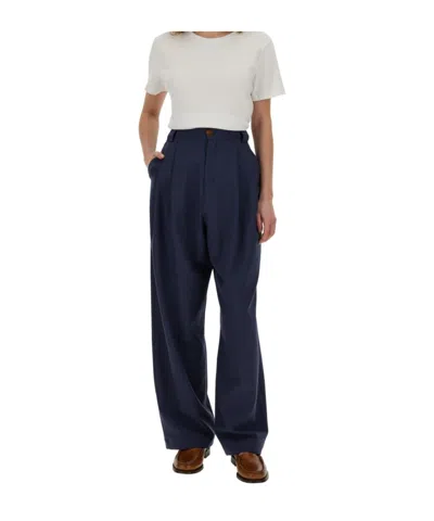 Alysi Pleated Wide-leg Trousers In Blue