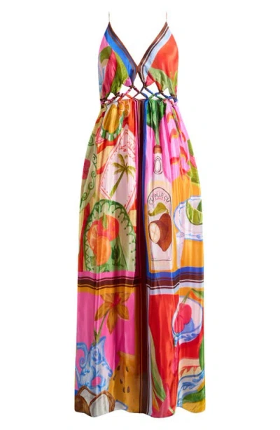 Farm Rio Summer Picnic Cutout Detail Dress In Multi