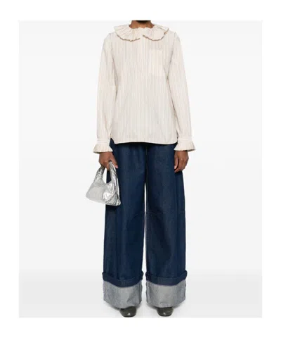 Philosophy Di Lorenzo Serafini Striped Shirt With Ruffles In Neutral
