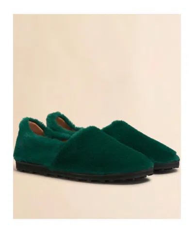 Marni Green Slip-on Loafer In Faux Fur