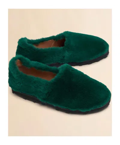 Marni Green Slip-on Loafer In Faux Fur