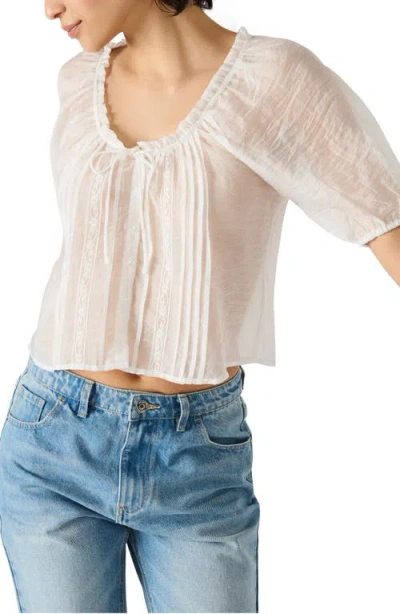 Steve Madden Lana Lace Pintuck Crop Top In White