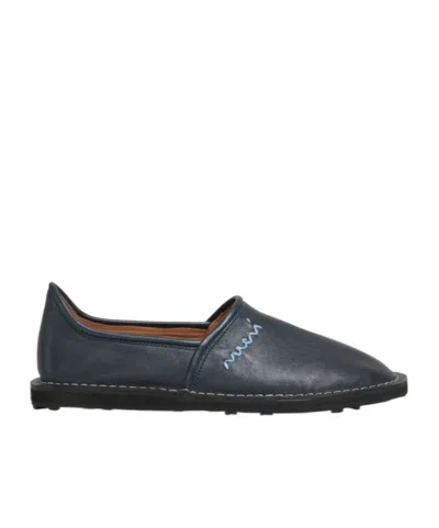 Marni Blue Leather Slip-on Loafer With  Symbol