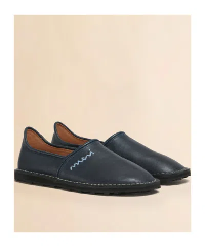 Marni Blue Leather Slip-on Loafer With  Symbol