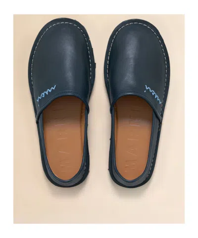 Marni Blue Leather Slip-on Loafer With  Symbol